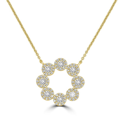 Gemistry 14K Yellow Gold 0.52 Ct Round Diamond Halo Pendant Necklace(GH Color, I1 Clarity)