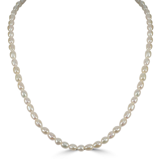 Sterling Silver White Rice Pearl Strand Necklace