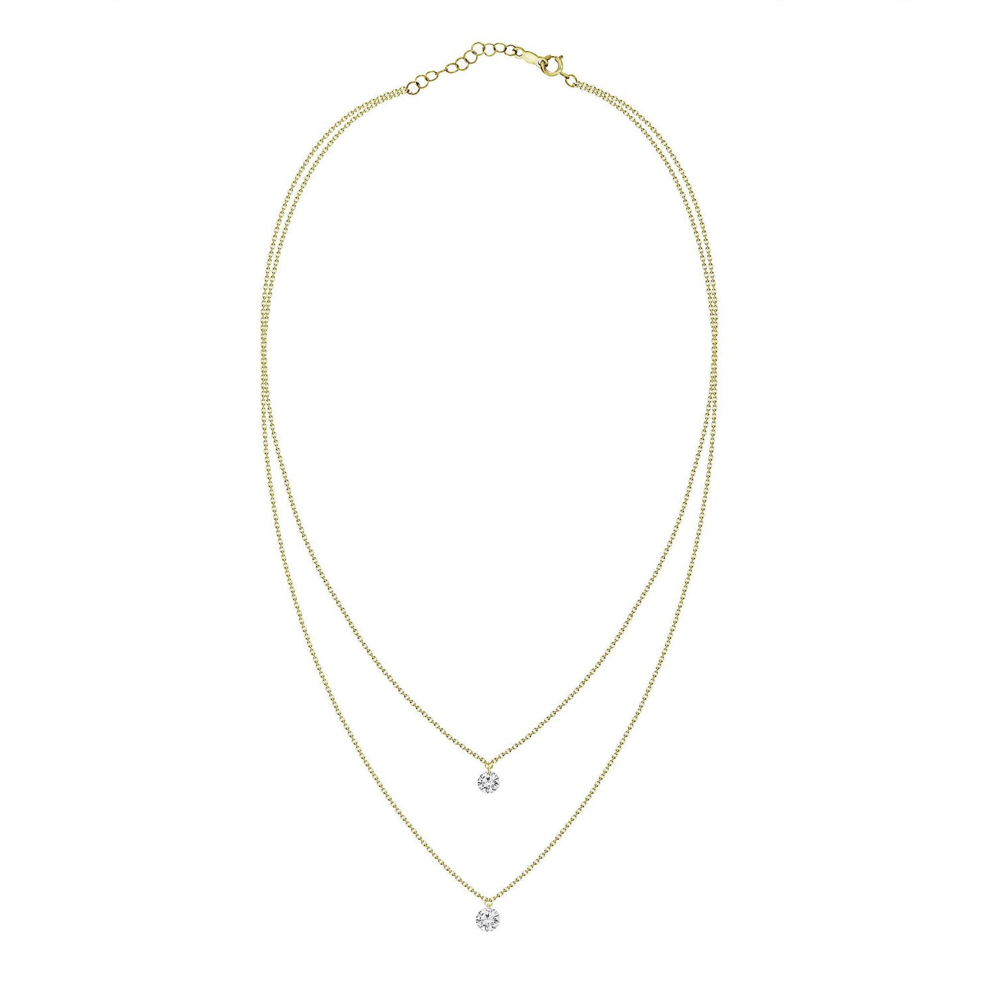 Gemistry Womens or Girls 18K Yellow Gold & Diamond Double Strand Circle Necklace April Birthstone Month, Jewelry Gift For Her (IJ color and SI clarity)