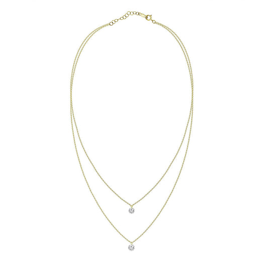 Gemistry Womens or Girls 18K Yellow Gold & Diamond Double Strand Circle Necklace April Birthstone Month, Jewelry Gift For Her (IJ color and SI clarity)