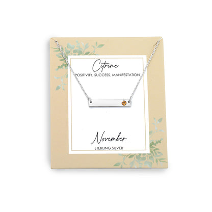 Gemistry 925 Sterling Silver Bar Necklace with Genuine Citrine Stone For Women & Girls With 16 + 4 Inch Extender Cable Chain Birthstone Jewelry Gift For Her Birthday|Wedding|Anniversary