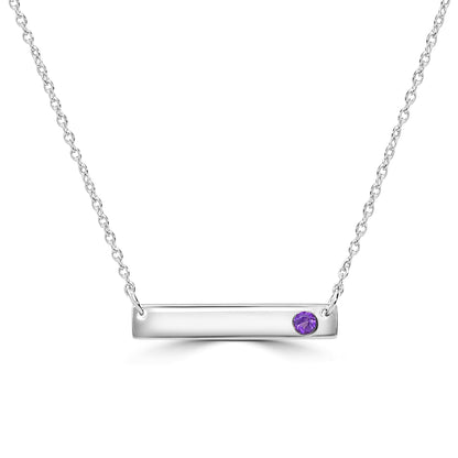 Gemistry 925 Sterling Silver Bar Necklace with Genuine Amethyst Stone For Women & Girls With 16 + 4 Inch Extender Cable Chain Birthstone Jewelry Gift For Her Birthday|Wedding|Anniversary