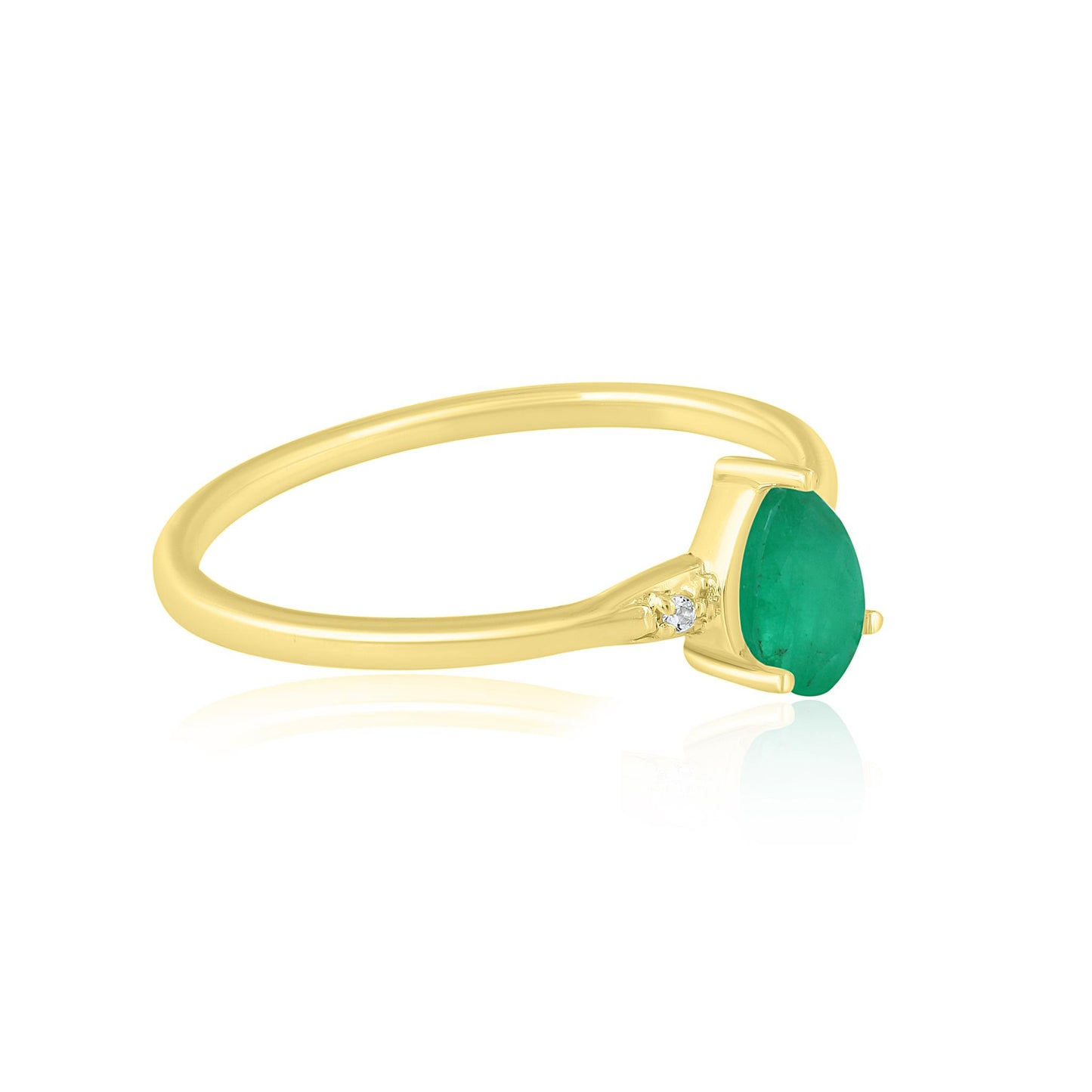 Dew 14K Gold Over Sterling Silver Emerald and White Topaz Gemstone Stackable Pear Ring, Sizes 6 to 8