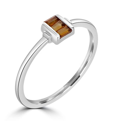 Ava Sterling Silver Citrine Gemstone Stackable 3-Stone Baguette Ring, Sizes 6 to 8