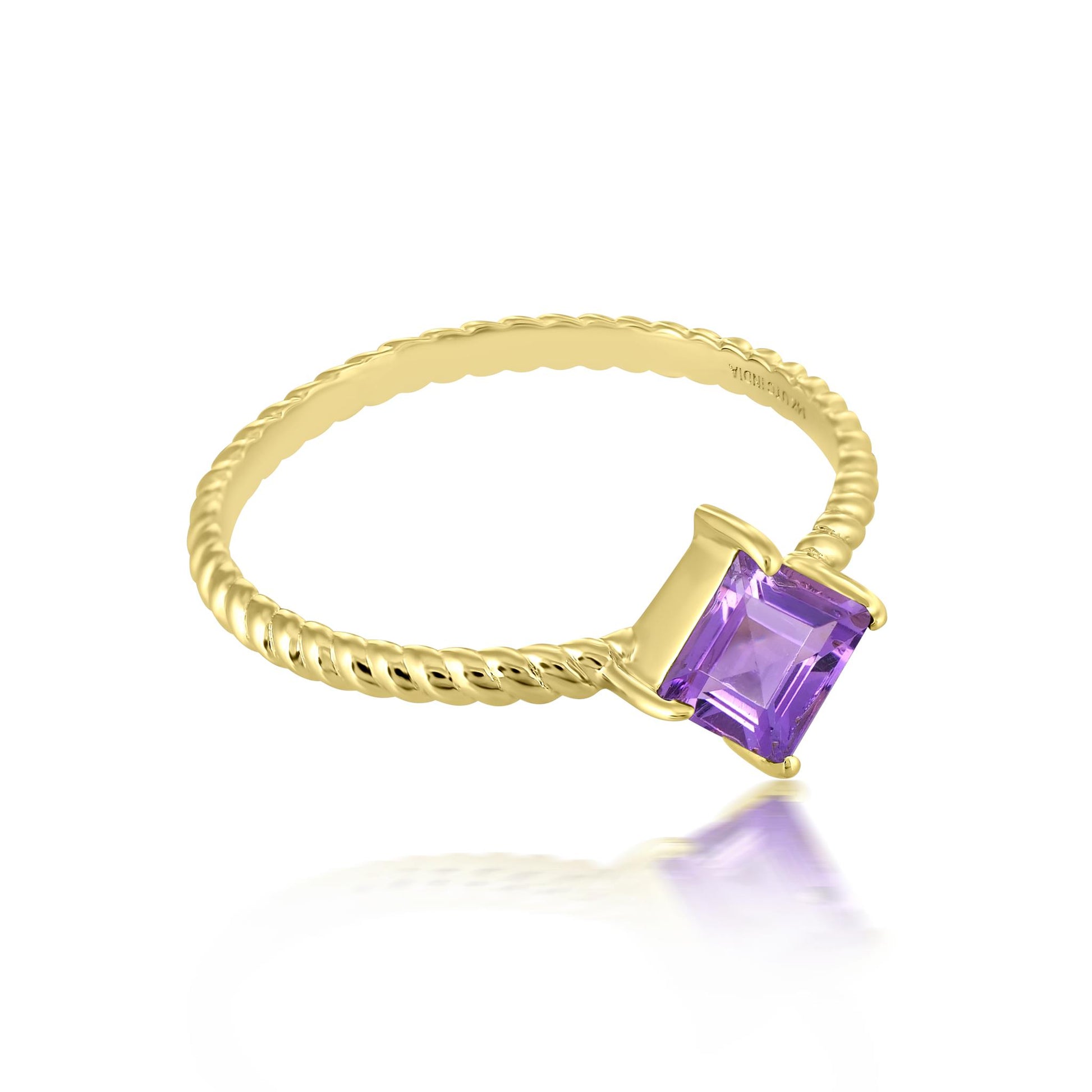 Lia 14k Gold Square Solitaire Amethyst Gemstone Stackable Ring