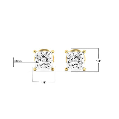 14K Gold 2.0 CTTW Lab Grown Diamond Princess Cut Stud Earrings