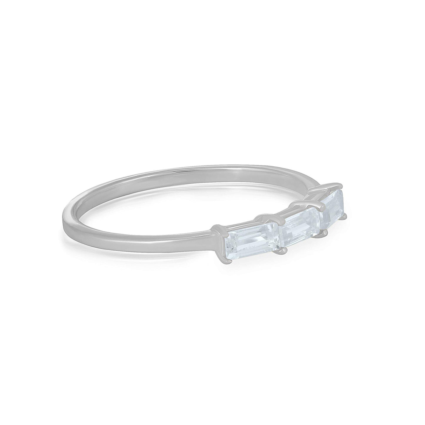 Heidi Sterling Silver White Topaz Stackable 3-Stone Baguette Ring, Sizes 6 to 8