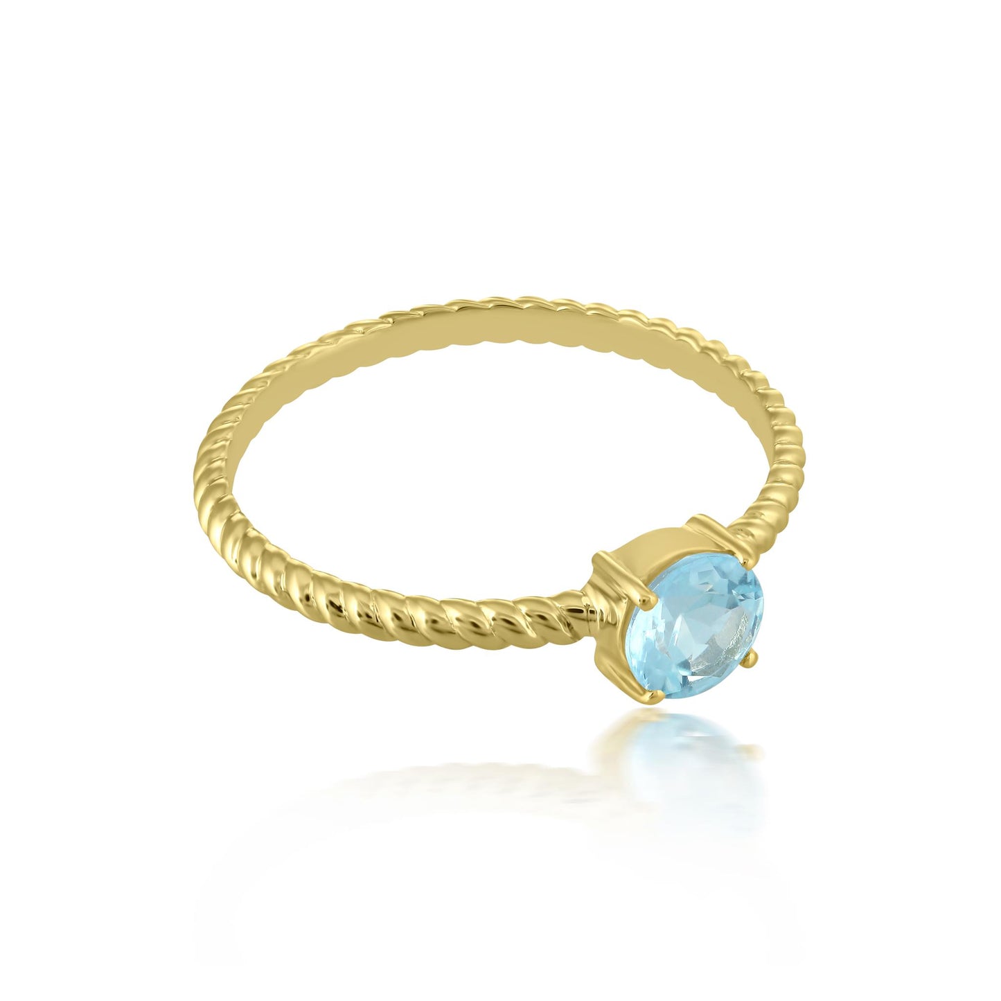 Nora 14k Gold Round Solitaire Blue Topaz Gemstone Stackable Ring