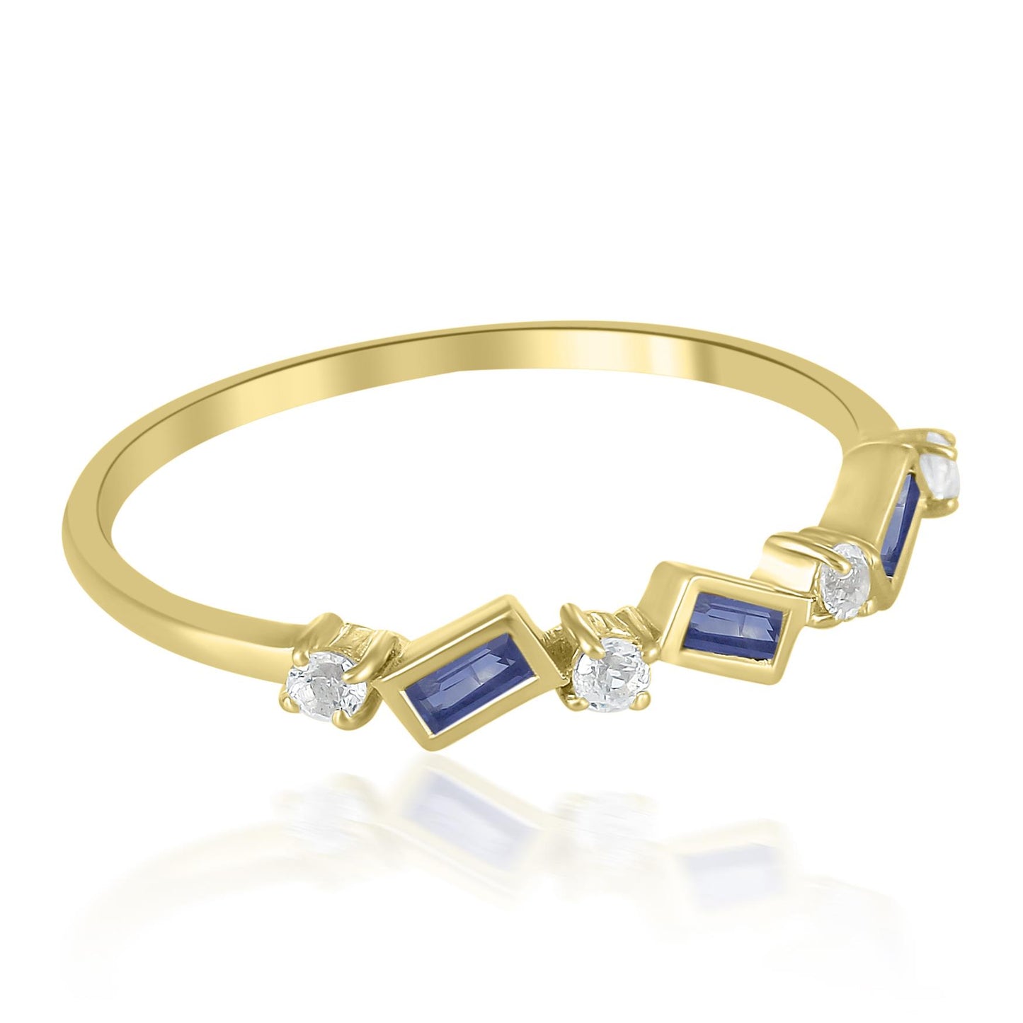 Brooke 14k Gold Blue Sapphire Gemstone Stackable 7-Stone Baguette & Round Ring