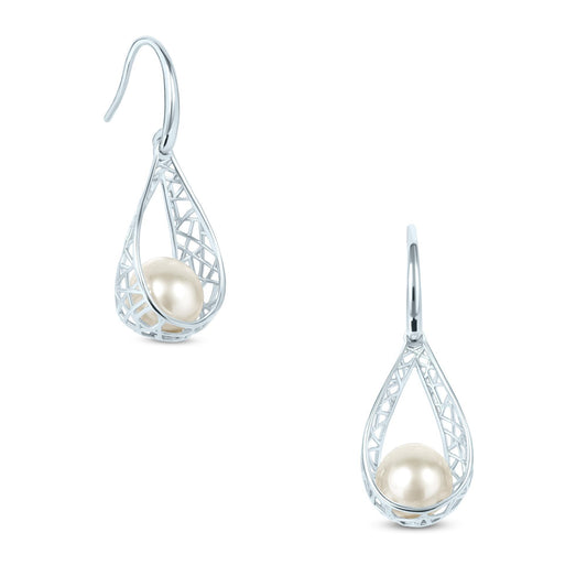 Gemistry 925 Sterling Silver Freshwater Cultured White Pearl June Birthstone Open Work Dangle Earrings Women Girls Festival Unique Gift Present