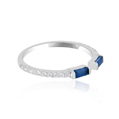 14K White Gold Sapphire and White Topaz Cuff Ring