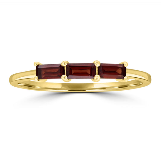 Heidi 14k Gold over Sterling Silver Garnet Gemstone Stackable 3-Stone Baguette Ring