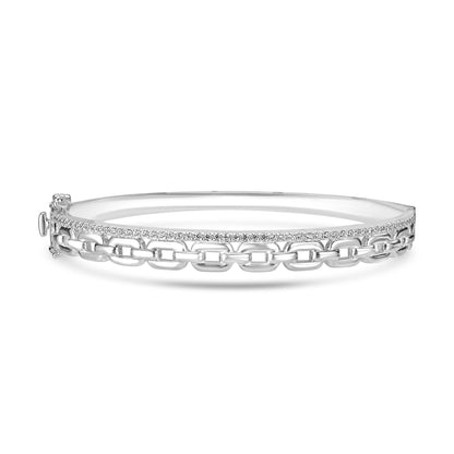 Judy Crowell Jewelry Sterling Silver Link Two Row Cubic Zirconia Bangle Bracelet