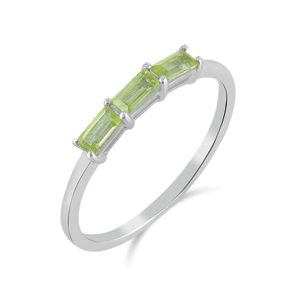 Heidi 14kt White Gold Peridot Gemstone Stackable 3-Stone Baguette Ring