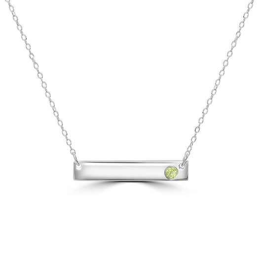 Gemistry 925 Sterling Silver Bar Necklace with Genuine Peridot Stone For Women & Girls With 16 + 4 Inch Extender Cable Chain Birthstone Jewelry Gift For Her Birthday|Wedding|Anniversary