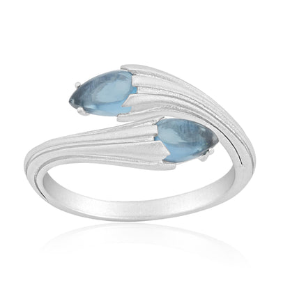 Sterling Silver Blue Topaz Satin Finish Bypass Ring, Sizes 5 to 8