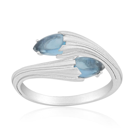 Sterling Silver Blue Topaz Satin Finish Bypass Ring, Sizes 5 to 8