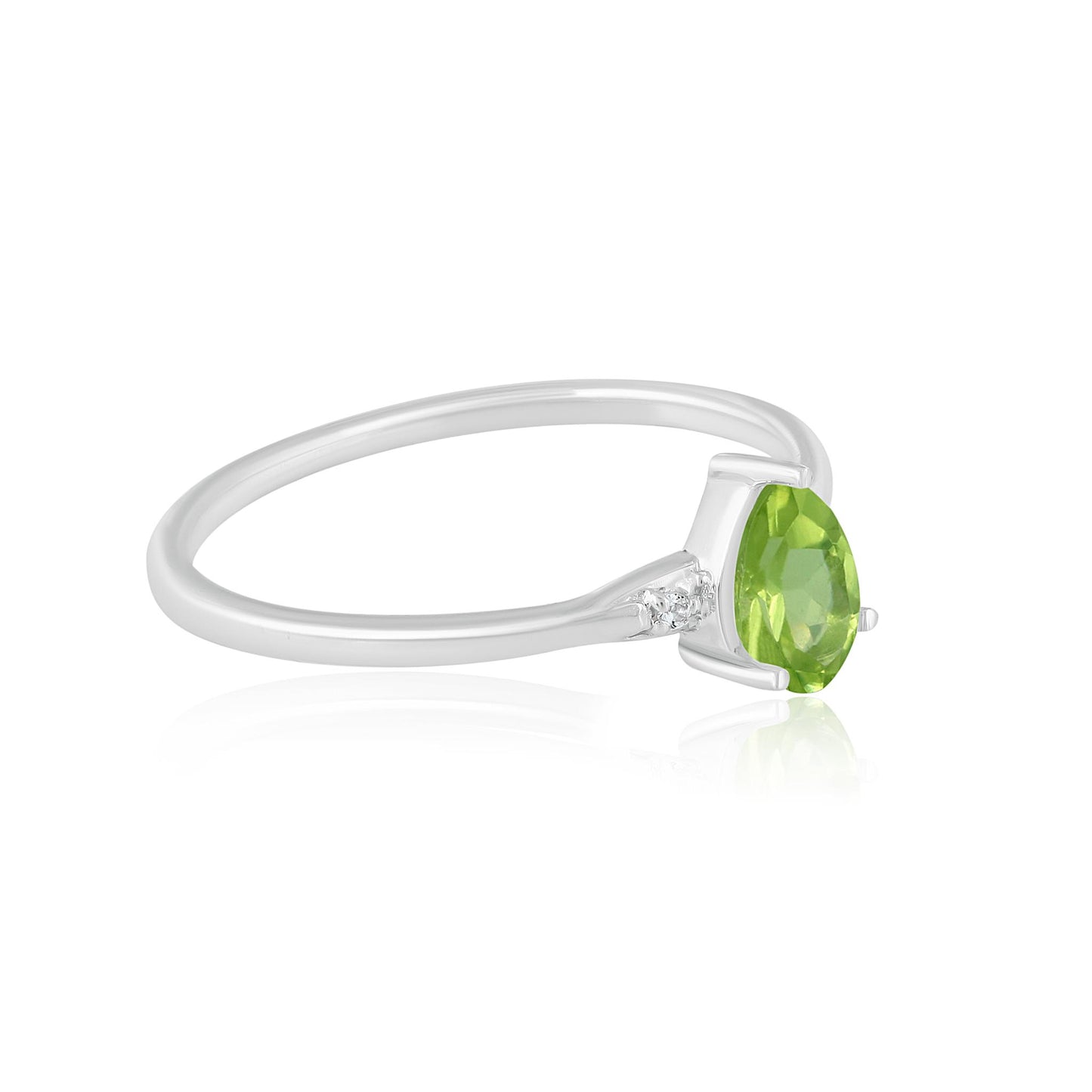 Dew Sterling Silver Peridot and White Topaz Gemstone Stackable Pear Ring, Sizes 6 to 8