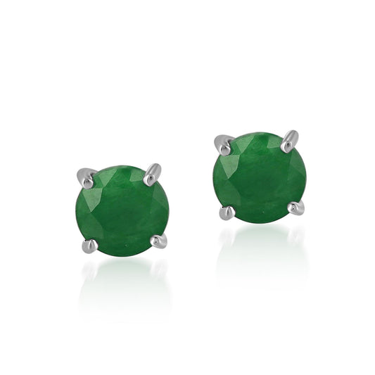 14K White Gold Round Emerald Stud Earrings