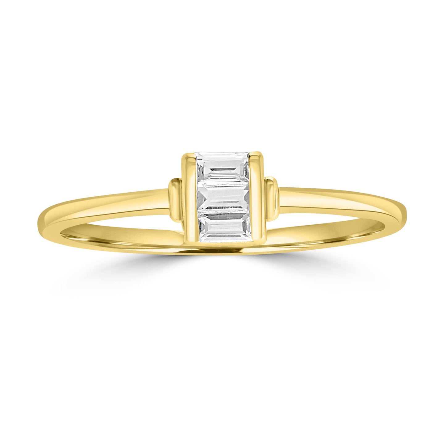 Ava 14K Gold Over Sterling Silver White Topaz Stackable 3-Stone Baguette Ring, Size 6 to 8