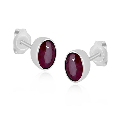 14K White Gold Oval Ruby Gemstone Stud Earrings