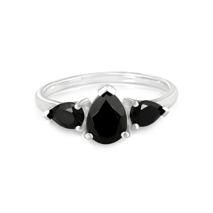 Sterling Silver Black Onyx 3-Stone Pear-Cut Ring, Sizes 7 to 9