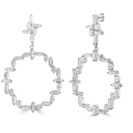 Judy Crowell Jewelry Sterling Silver Open Circle Cubic Zirconia Drop Earrings