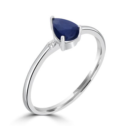 Dew Sterling Silver Blue Sapphire Stackable Pear Ring, Sizes 6 to 8