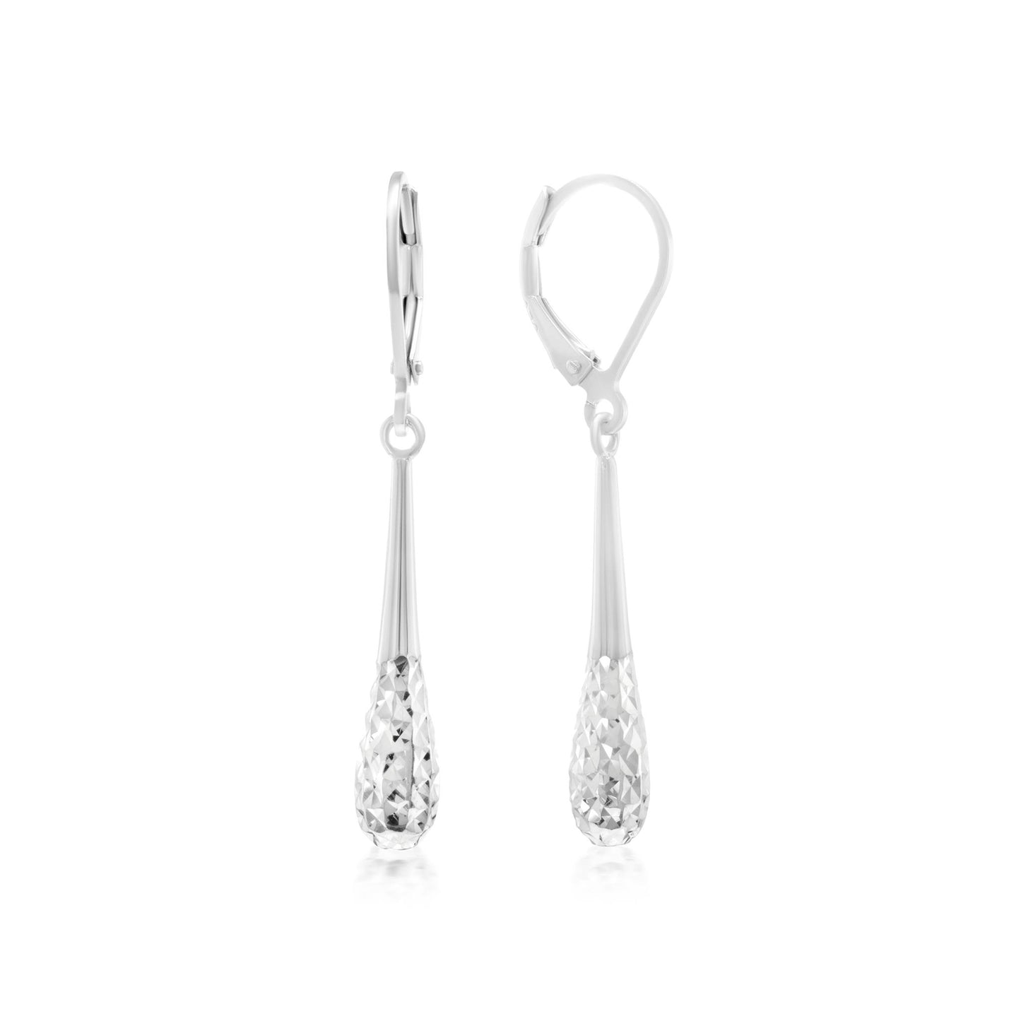 Judy Crowell Jewelry Sterling Silver and Rhodium Teardrop Leverback Earrings