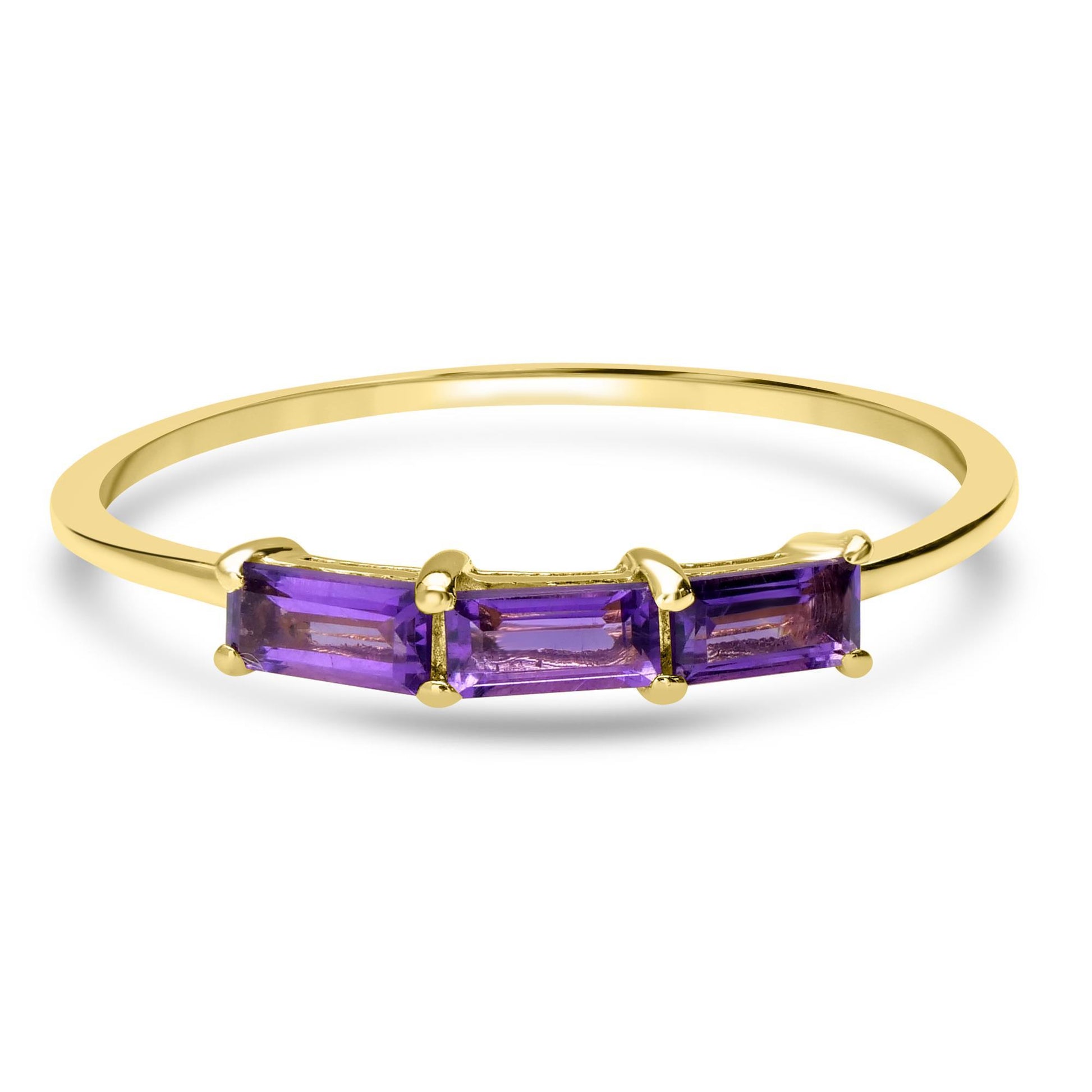 Heidi 14k Gold over Sterling Silver Amethyst Gemstone Stackable 3-Stone Baguette Ring