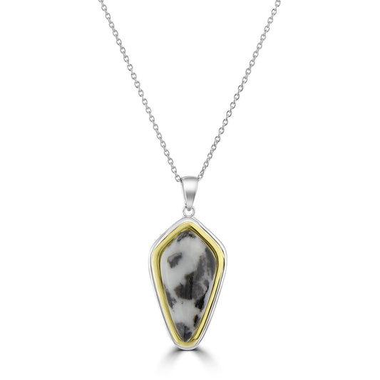 GG Collection 2-Tone Sterling Silver White Buffalo Gemstone Pendant Necklace, 20 Inches