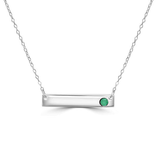 Gemistry 925 Sterling Silver Bar Necklace with Genuine Emerald Stone For Women & Girls With 16 + 4 Inch Extender Cable Chain Birthstone Jewelry Gift For Her Birthday|Wedding|Anniversary