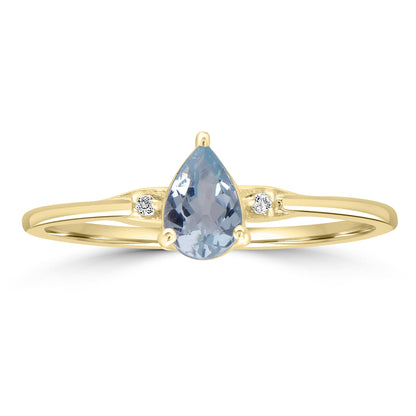 Dew 14K Gold Over Sterling Silver Aquamarine and White Topaz Gemstone Stackable Pear Ring, Sizes 6 to 8