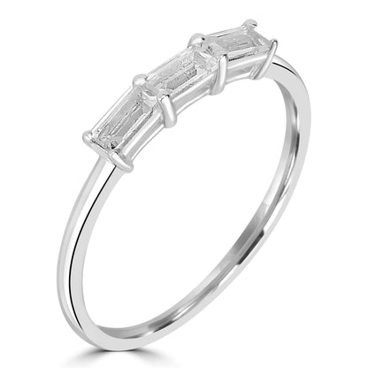 Heidi Sterling Silver White Topaz Stackable 3-Stone Baguette Ring, Sizes 6 to 8