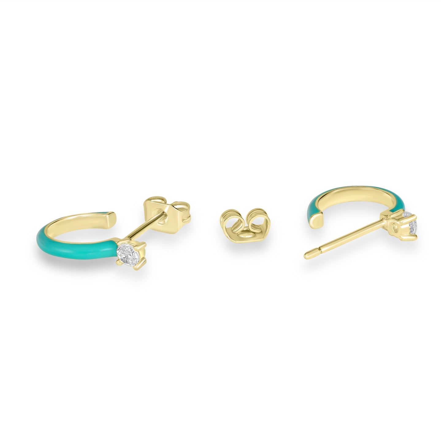 Bob Mackie Jewelry 14K Gold Over Brass Cubic Zirconia Turquoise Enamel Hoop Earrings