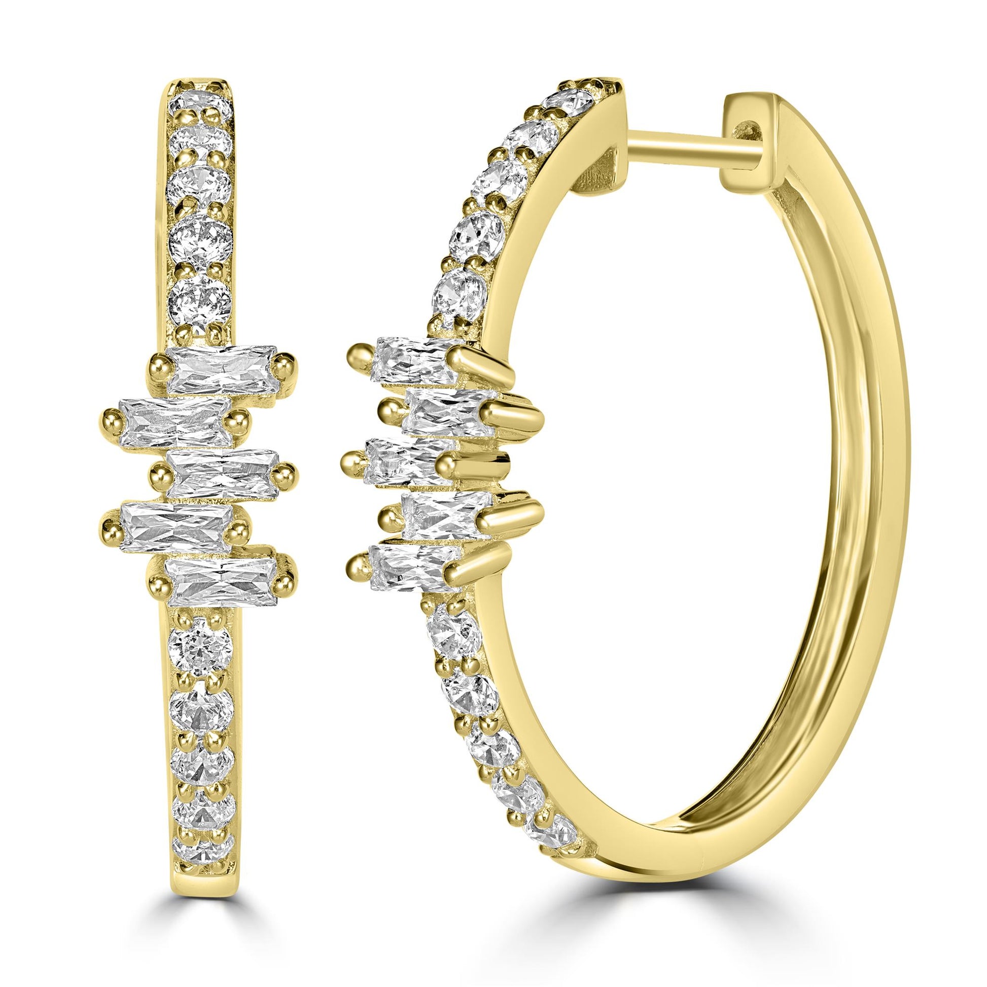 Kathy Levine 14K Gold-Plated Sterling Silver Cubic Zirconia Icicles Baguette 1-Inch Hoop Earrings