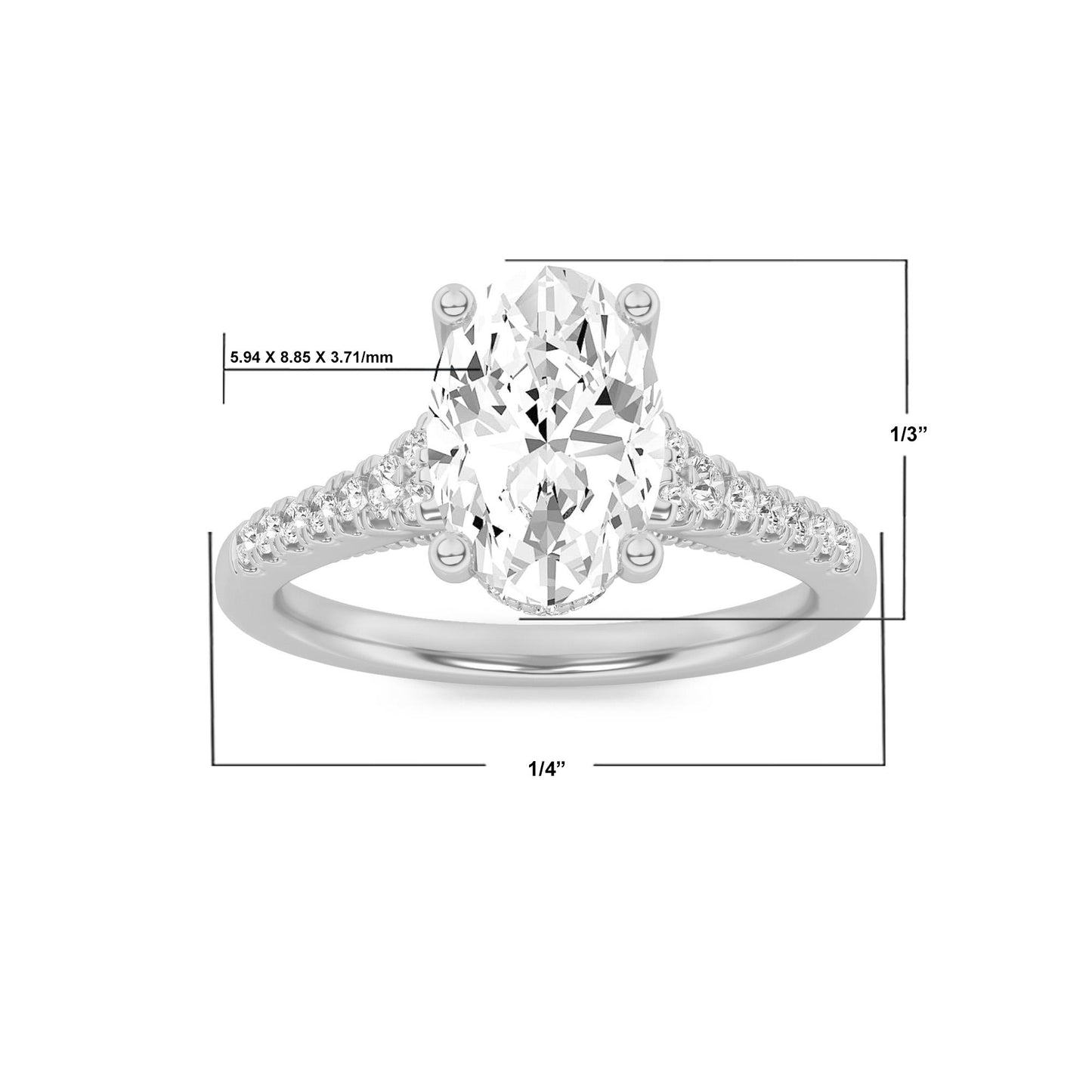 14K White Gold Lab Grown Diamond 1.50 CTTW Oval Cut Center Stone Ring