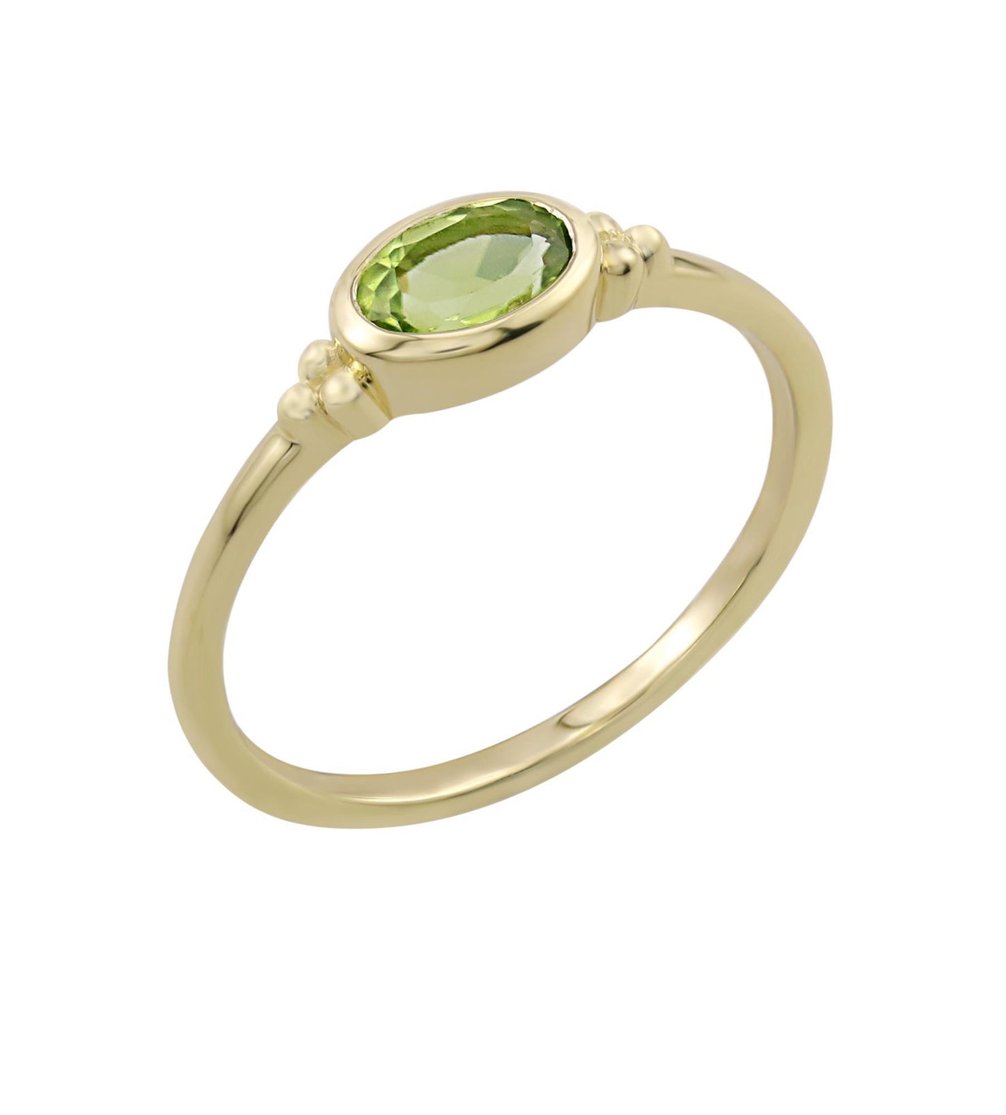 East-West 14k Gold over Sterling Silver Peridot Gemstone Stackable Solitaire Bezel Ring