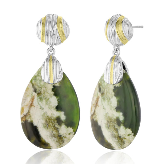 Sterling Silver Elongated Chrome Chaldedony Gemstone Pear Drop Earrings
