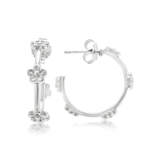 Judy Crowell Jewelry Sterling Silver Flower Hoop Earrings