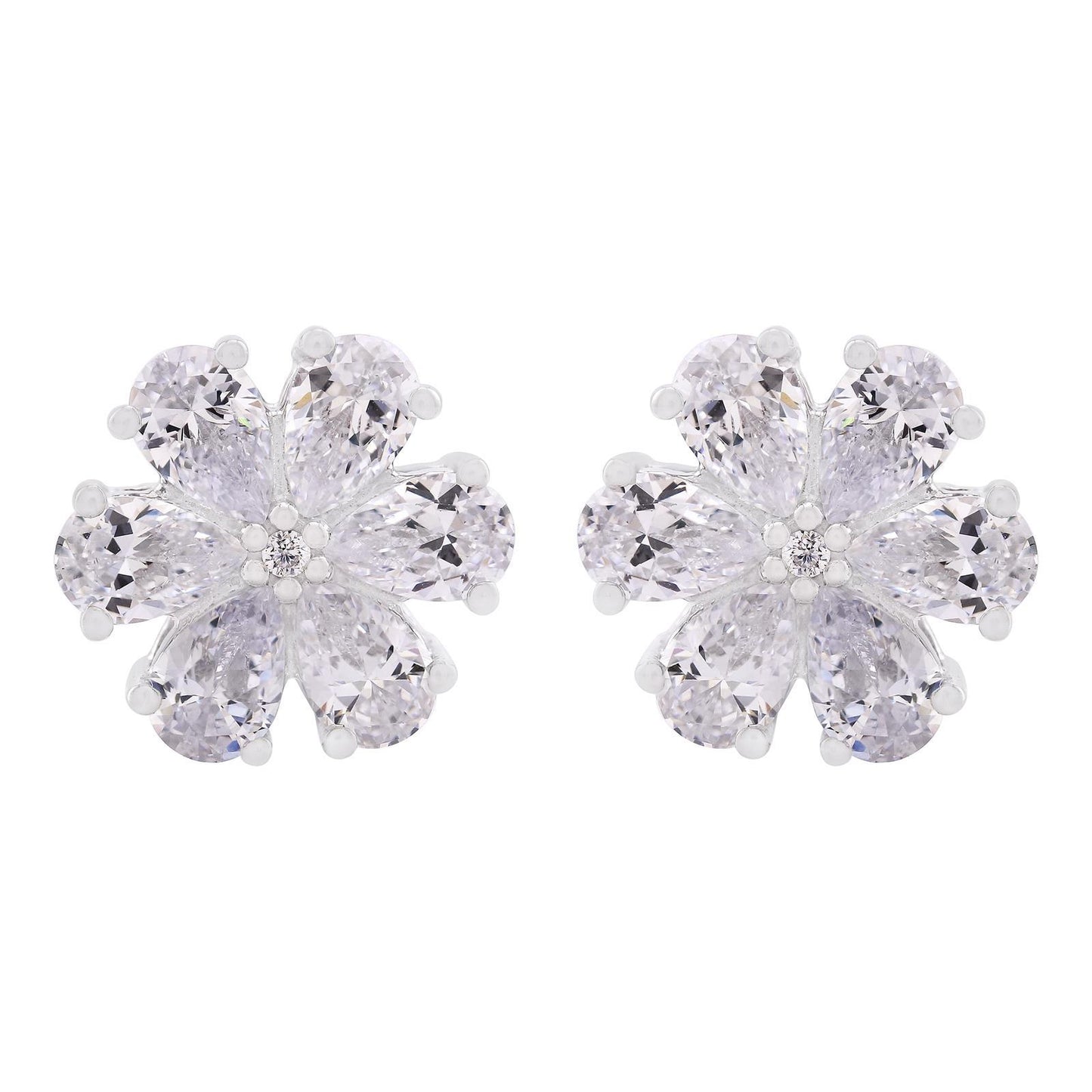 Gemistry 925 Sterling Silver Pear White Cubic Zirconia Floral Stud Earrings for Women Girls Small Earrings Stud Fashion Earrings