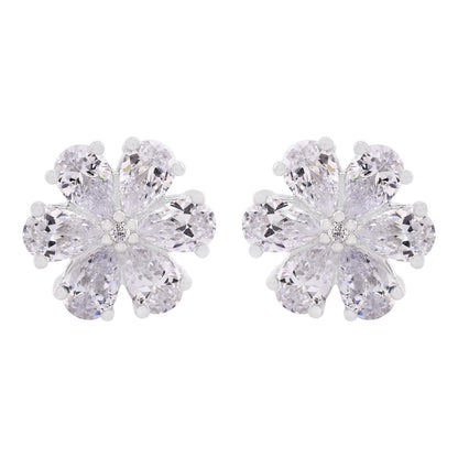 Gemistry 925 Sterling Silver Pear White Cubic Zirconia Floral Stud Earrings for Women Girls Small Earrings Stud Fashion Earrings