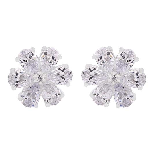 Gemistry 925 Sterling Silver Pear White Cubic Zirconia Floral Stud Earrings for Women Girls Small Earrings Stud Fashion Earrings