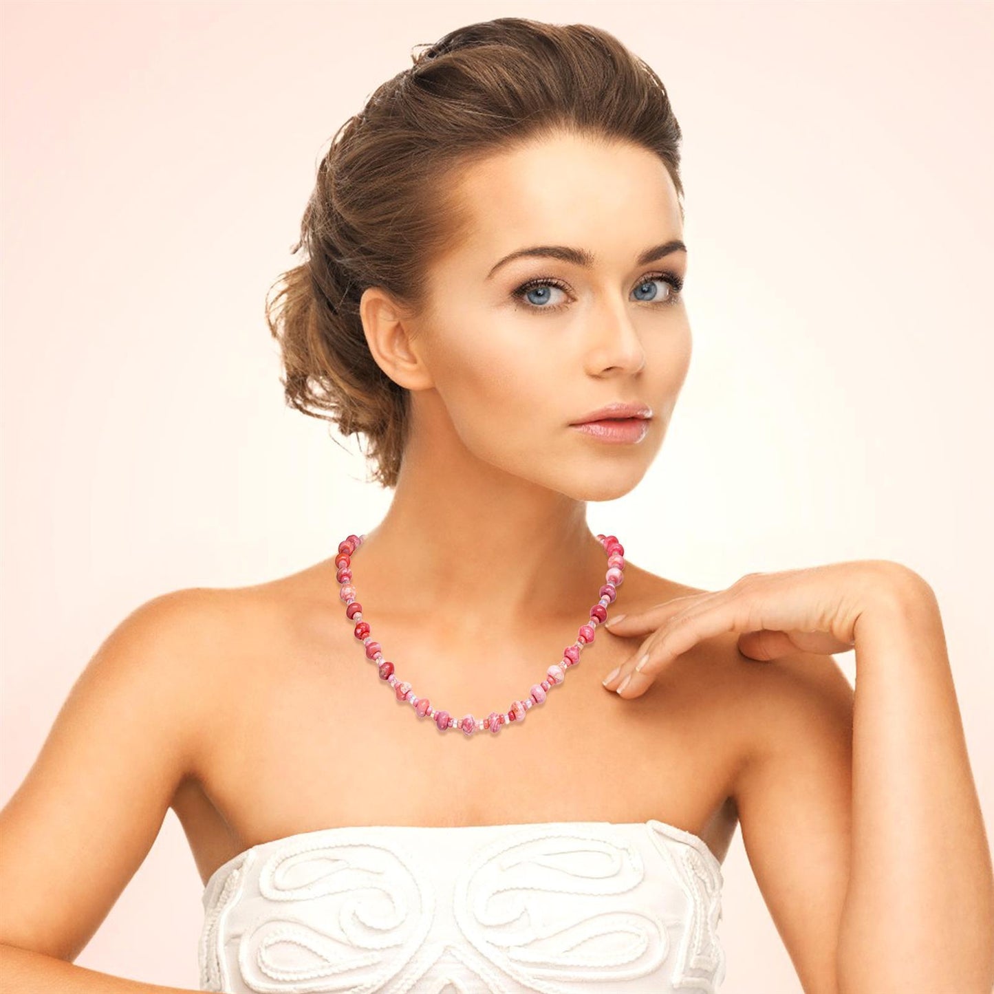 Gemistry Pink Opal Bead Necklace in Sterling Silver