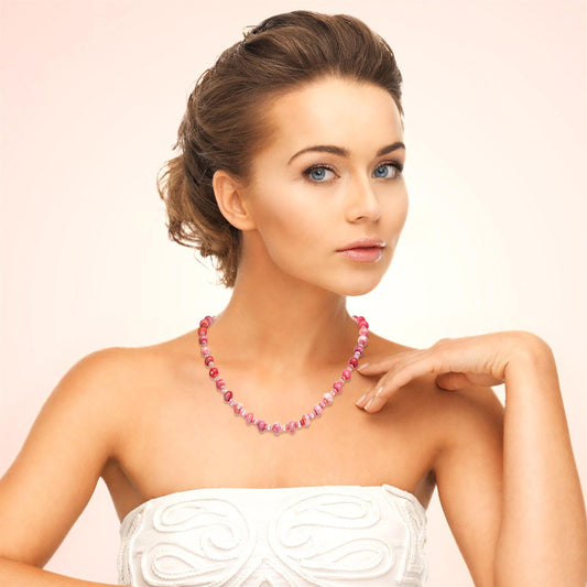 Sterling Silver Pink Opal Bead Necklace