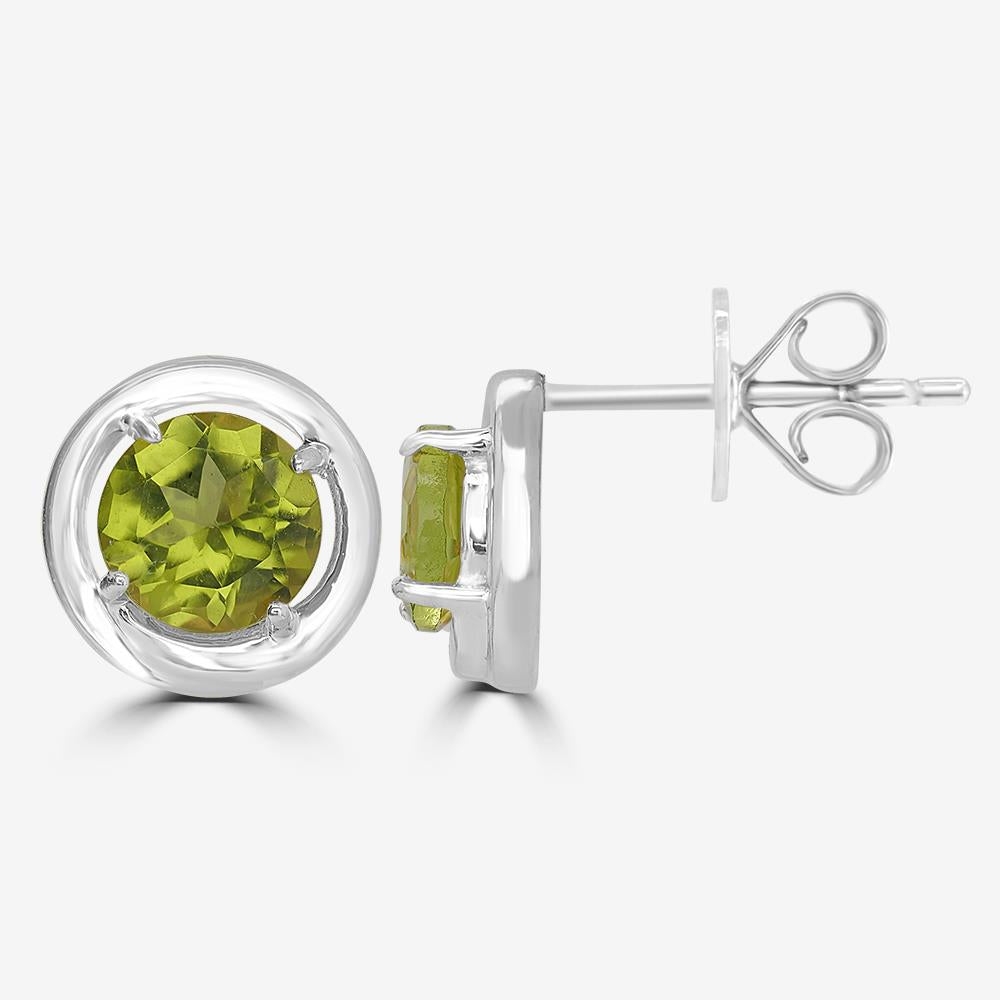 Gemistry 925 Sterling Silver Round Genuine Peridot Stud Earrings