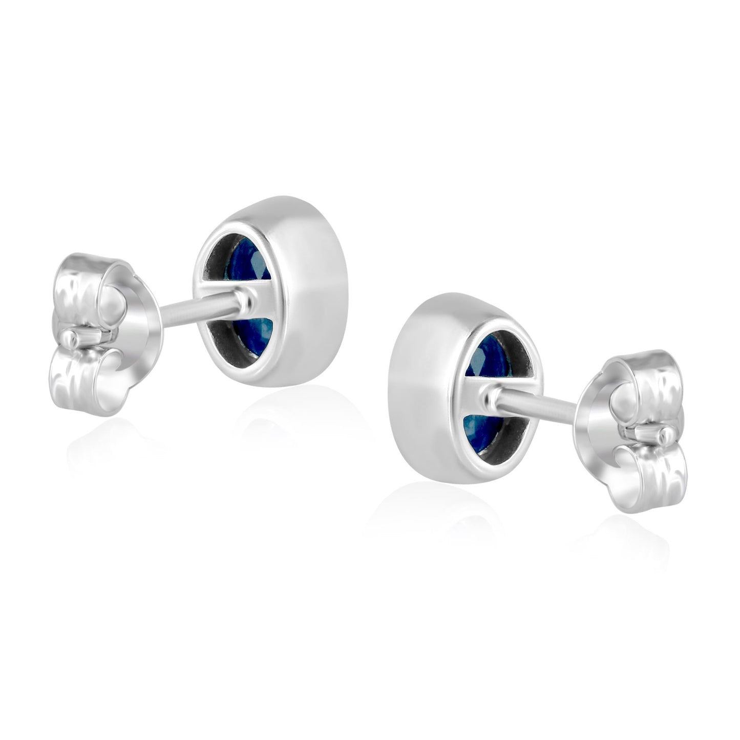 14K White Gold Oval Sapphire Gemstone Stud Earrings