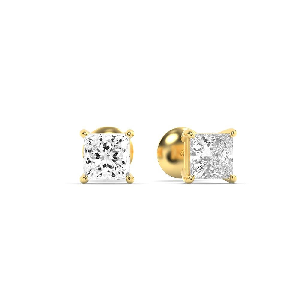14K Gold 4.0 CTTW Lab Grown Diamond Princess Cut Stud Earrings