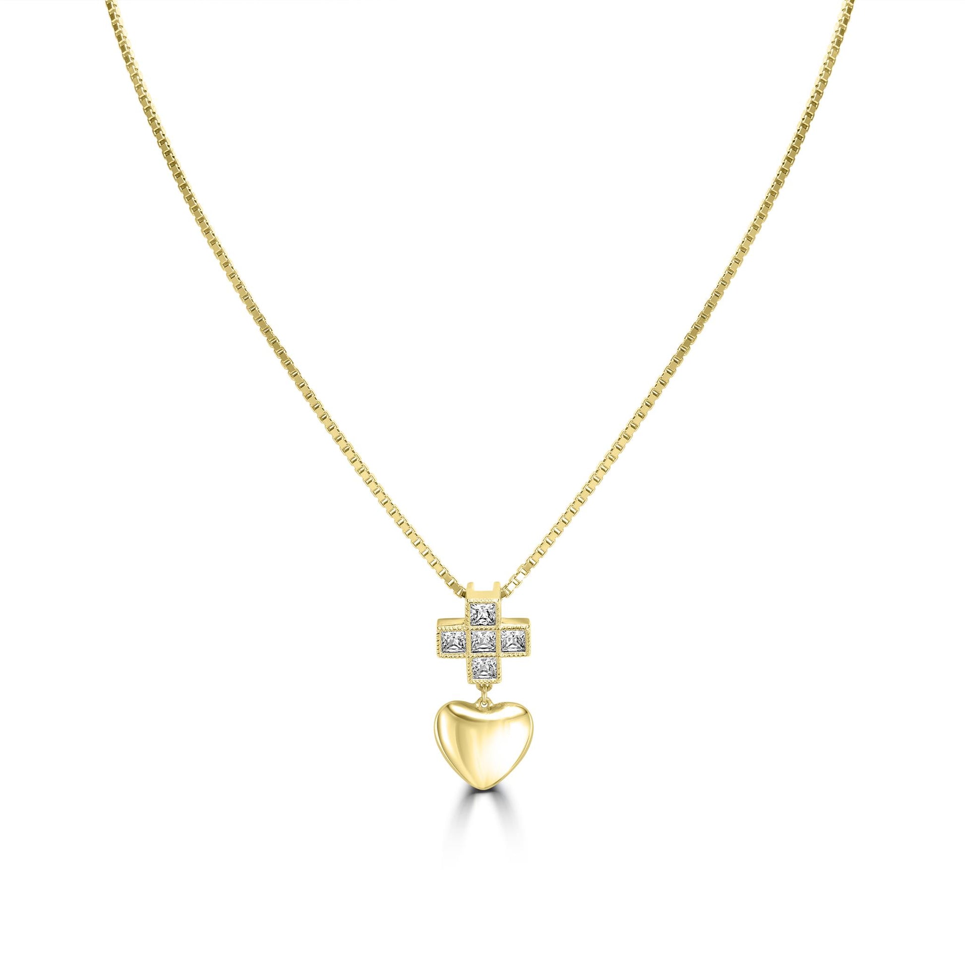 Kathy Levine 14K Gold-Plated Sterling Silver Cubic Zirconia Cross and Heart Pendant Necklace