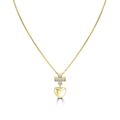 Kathy Levine 14K Gold-Plated Sterling Silver Cubic Zirconia Cross and Heart Pendant Necklace